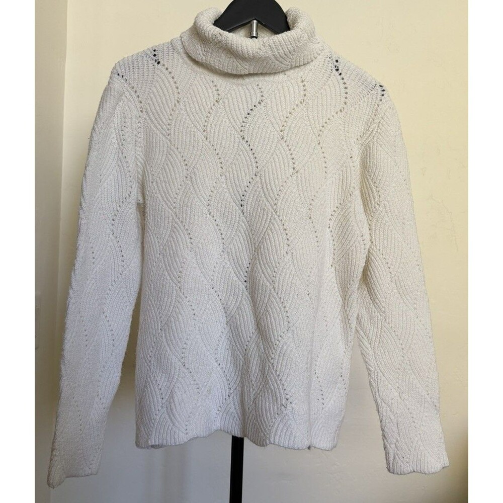 Sundance Winter White Champlain Sweater Women’s Petite PXL Cotton Silk Scalloped